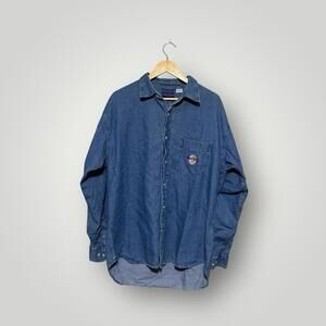 Vintage 90s Hard Rock Cafe BALI Denim Button Shirt Adult Blue Size Large Men